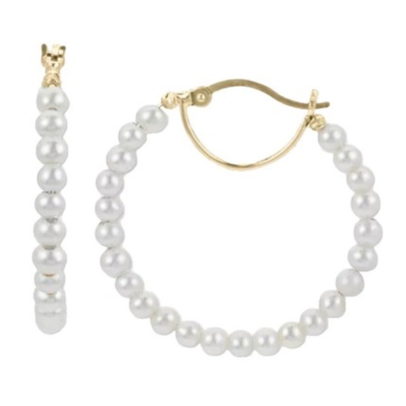 Macy's Jewelry - Macys Freshwater Pearl 14k Gold Plated Sterling Silver Small Hoop Earrings